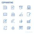 Copywriting thin line icons set: letter, e-mail, book, blogging, hand with pen, feather, typewriter, article, seo. Modern vector illustration.