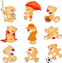 Set Of  Cartoon Illustration Stuffed Bears For You Design