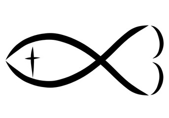 Wall Mural - A Christian symbol, a fish with a cross and a heart