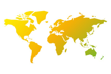 Sticker - Simplified silhouette of World map in yellow-green gradient. Vector illustration isolated on white background.