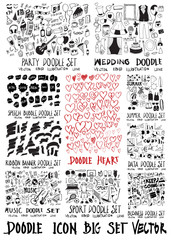 Wall Mural - MEGA set of doodles vector. Collection of party, wedding, speech, ribbon, heart, summer, data, music, sport, business eps10