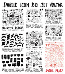 Wall Mural - MEGA set of doodles vector. Collection of wedding, ribbon, speech, info, music, summer travel, party, sport, heart eps10