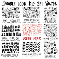 Wall Mural - MEGA set of doodles vector. Collection of Party, House, speech, sport, heart, ribbon, data, business, summer travel eps10