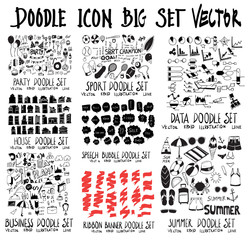 Wall Mural - MEGA set of doodles vector. Collection of Party, House, Business, Sport, Speech, Ribbon, Data, Summer Travel eps10