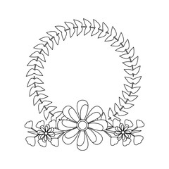 wreath floral petals ornament decoration romantic vector illustration outline