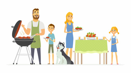 Wall Mural - Happy family at the barbecue - modern cartoon people characters illustration