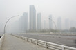 City in a heavy hazy weather. The deterioration of air quality resulted in low horizontal visibility. Located in Sanhao Bridge, Shenyang, Liaoning, China.