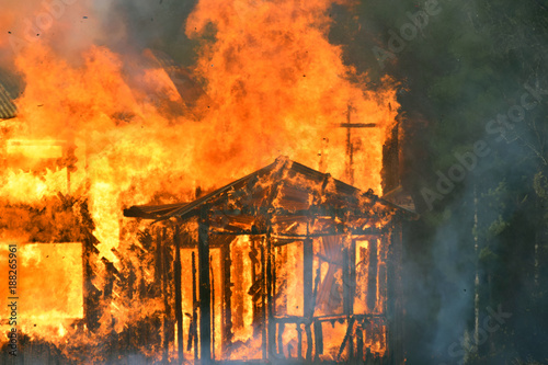 Fotografie, Obraz House burning with intense flames. Horizontal close up image.
