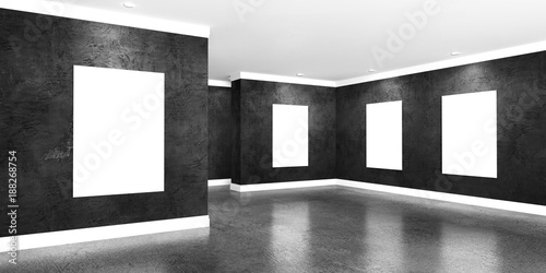 Modern Concrete Gallery Room With Directional Spotlight And