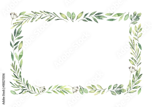 Dekoracja na wymiar  recznie-rysowane-akwarela-ilustracja-botaniczna-prostokatna-ramka-z-zielonymi-galazkami-i-liscmi