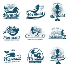 Mermaid Silhouette Stylized Vector Logos Collection