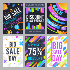 Poster - modern sale banners in material design style with color abstract shapes with motion effect