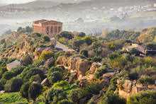 Agrigento, Sicily Island In Italy. Famous Valle Dei Templi, UNESCO World Heritage Site. Greek Temple - Remains Of The Temple Of Concordia.