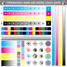 Calibration Printing Crop Marks. CMYK Color Test Vector Document