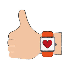 Sticker - Hand with Smartwatch heartbeat pulse icon vector illustration graphic design