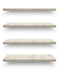 Wall Mural - Wooden shelf template set isolated on white background with clipping path
