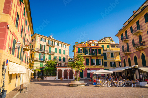 Narrow streets and traditional buildings of Celle Ligure, Liguria, Italy Tableau sur Toile