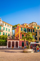 Narrow streets and traditional buildings of Celle Ligure, Liguria, Italy