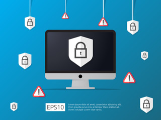 Aufkleber - computer shield and alert line icon, Internet VPN Security banner Concept vector illustration