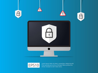 Aufkleber - computer shield and alert line icon, Internet VPN Security banner Concept vector illustration