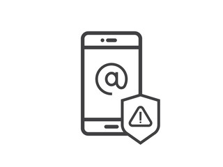 Poster - attention warning alert sign with exclamation mark symbol. shield line icon for Internet VPN Security protection Concept vector illustration.