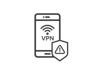 Poster - attention warning alert sign with exclamation mark symbol. shield line icon for Internet VPN Security protection Concept vector illustration.