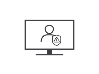 Poster - attention warning alert sign with exclamation mark symbol. shield line icon for internet vpn securit