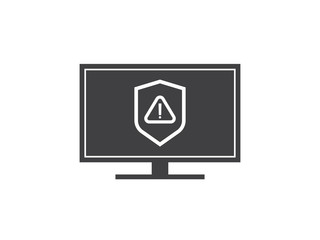 Poster - attention warning alert sign with exclamation mark symbol. shield line icon for Internet VPN Security protection Concept vector illustration.