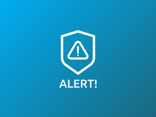 Poster - attention warning alert sign with exclamation mark symbol. shield line icon for internet vpn securit