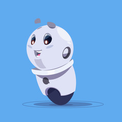 Fototapete - Cute Robot Isolated On Blue Background Modern Robotic Technology Artificial Intelligence Concept Flat Vector Illustration