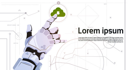 Fototapete - Robotic Hand Touch Cloud Database Icon Cloud Computing Technology Robots And Artificial Intelligence Concept Flat Vector Illustration