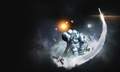 Wall Mural - astronaut starting to run. mixed media