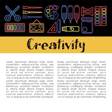 Kids creativity poster of art and drawing tools for children creative design education.