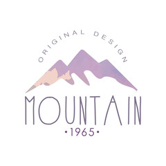 Sticker - Mountain original design estd 1965 logo, tourism, hiking and outdoor adventures emblem, retro wilderness badge vector Illustration