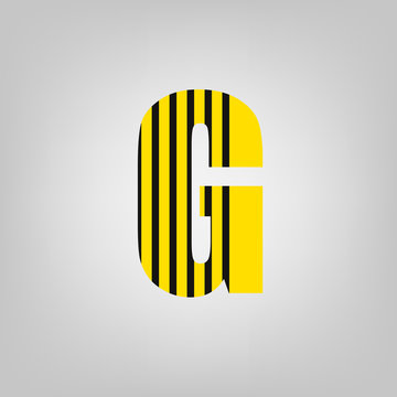 Vector stripped alphabet. Letter G.Gray gradient background