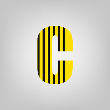 Vector stripped alphabet. Letter C.Gray gradient background
