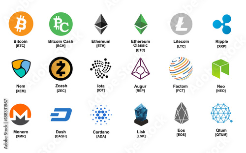 Major Crypto Currency Bitcoin Altcoin Etc Logo Icon Set Color