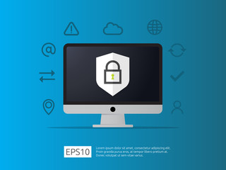 Aufkleber - computer with shield icon, Internet VPN Security protection Concept banner vector  illustration