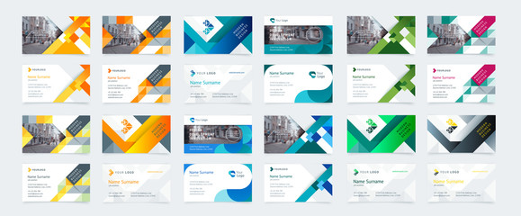 vector creative business card template with triangles, squares, round, waves for business, technolog