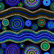 Ethnic design - dots, circles and waves. Glowing neon seamless pattern. Hand painting in australian aboriginal style.