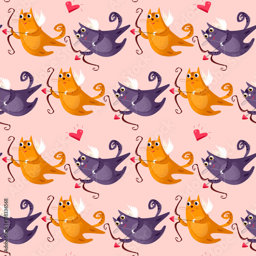 Fotografía A flying cupid cats with a bow and arrow