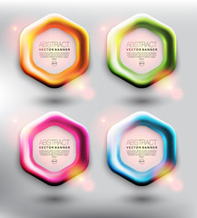 Wall Mural - Abstract vector web banner set of 4. Hexagonal banners in 4 different colors.  Isolated on the light background. Each item contains space for own text. Vector illustration. Eps 10.