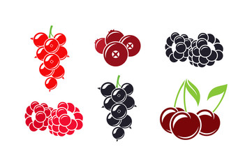 Poster - Fresh berries. Isolated raspberry currant cherry cranberry and blackberry on white background