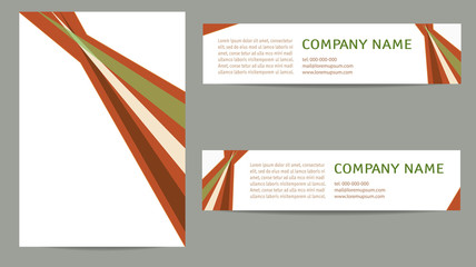 Set of cover A4 and two banners with colored triangles. Brown background, white copy space. Vector layout for brochure, book, magazine, portfolio, leaflet, web page, business style. EPS10 illustration