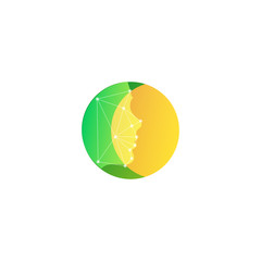 Poster - Yellow bright on green face icon. Abstract round vector logo template.
