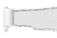 Vector Torn Hole In Sheet Of White Paper. Transparent Background Of Resulting Window. Template Paper Design.