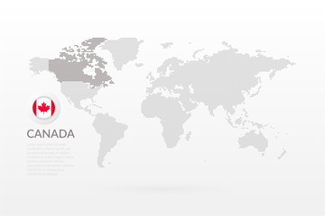 Wall Mural - Vector World Map infographic with maple leaf symbol. Canadian flag icon. International global illustration sign. Canada dotted template for business, marketing project, web, concept design