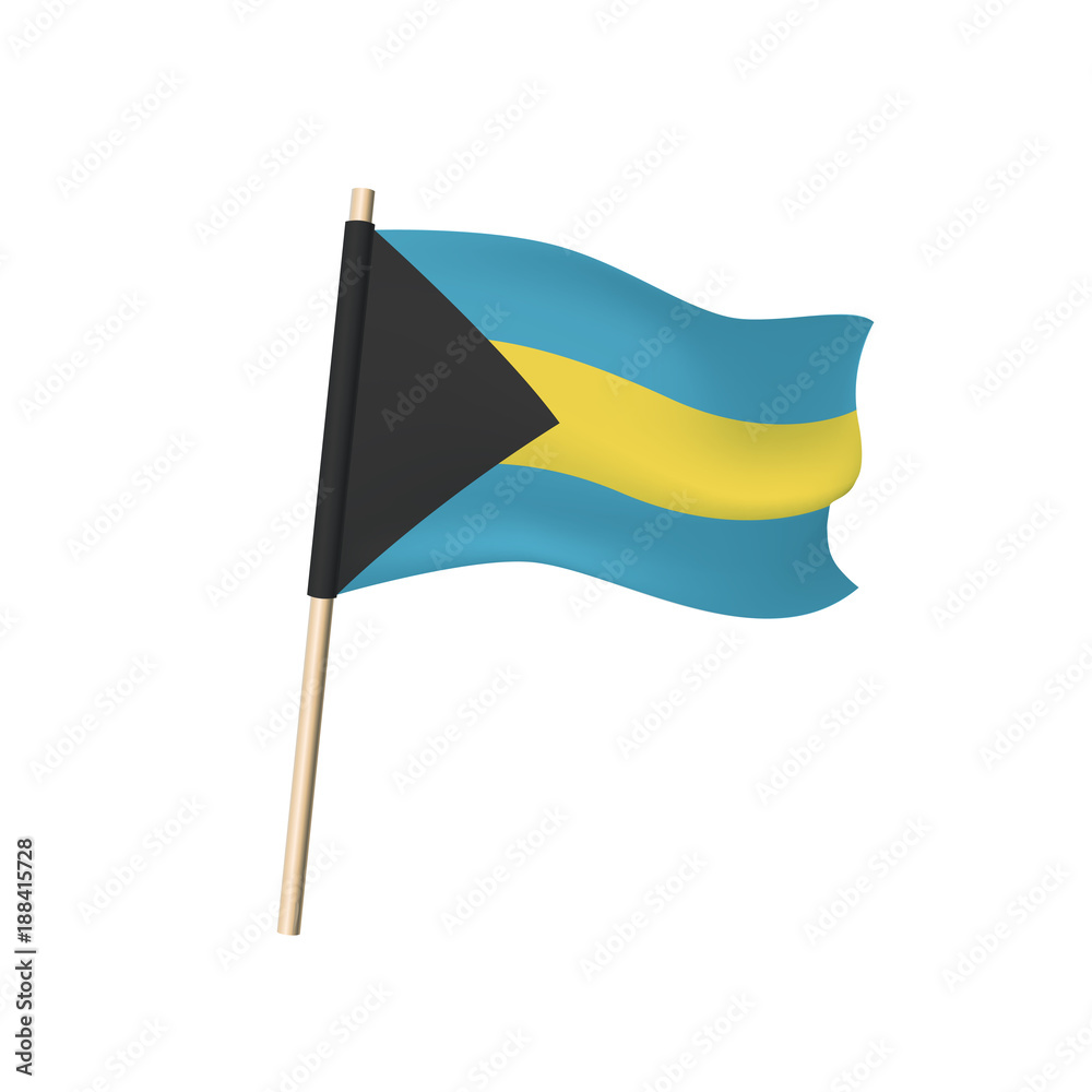Bahamas flag. Black triangle blue and yellow stripes Stock Adobe Stock