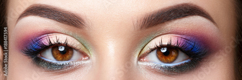 Cuadros en Lienzo Closeup view of woman eyes with evening makeup