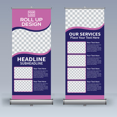 Sticker - Roll up banner design template, vertical, abstract background, pull up design, modern x-banner, rectangle size. 